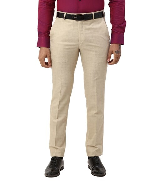 Buy Park Avenue Regular Fit Checkered Medium Beige Trousers online