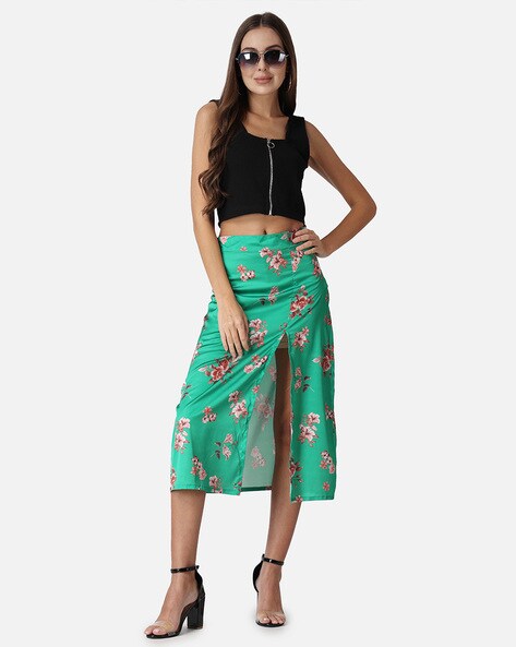 Green floral pencil skirt best sale