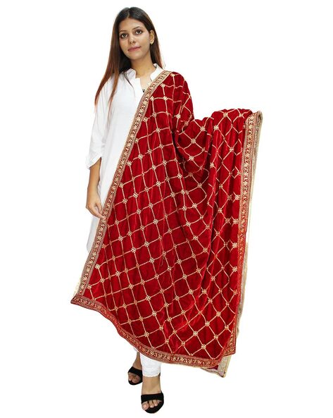 Checked Dupatta with Embroidery Price in India