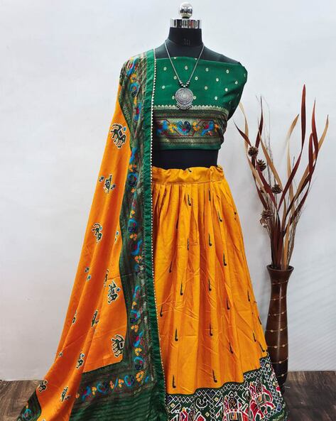 Buy Wedding Lehenga - Superb Green & Yellow Bandhni Printed Lehenga –  Empress Clothing