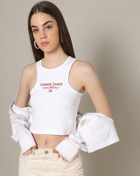 Logo Embroidered Slim Fit Crop T-Shirt