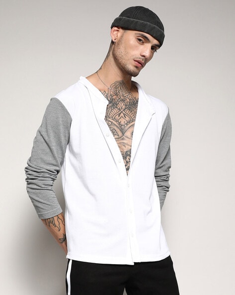 Band-Collar Shirt with Full Sleeves