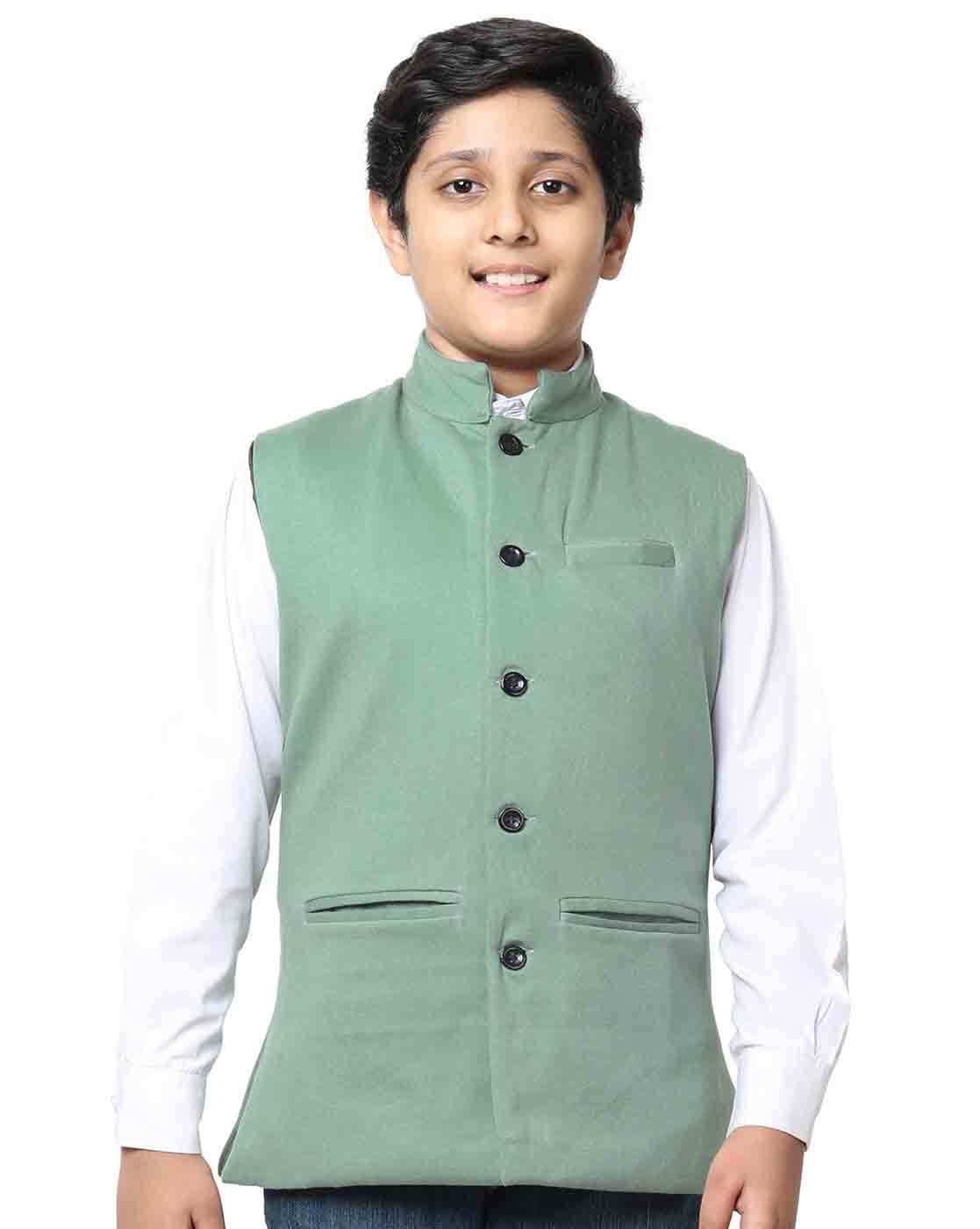 Party Wear Green color Brocade fabric Nehru Jacket : 1912012