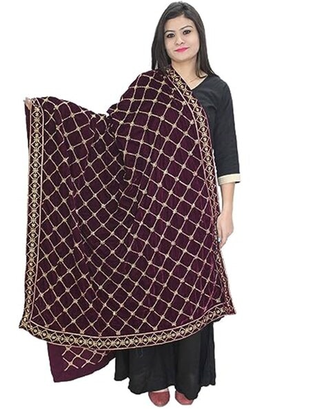 Checked Embroidered Dupatta Price in India