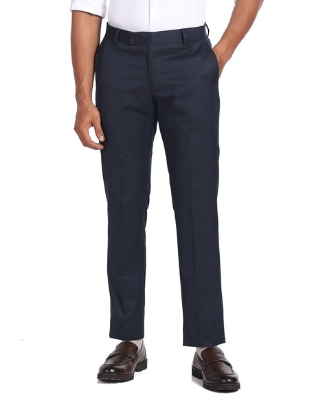 Buy Arrow Blue Regular Fit Flat Front Trousers for Men's Online @ Tata CLiQ
