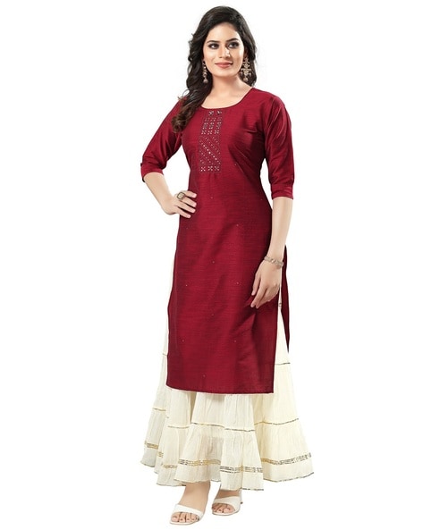 Long straight best sale kurtis with palazzo