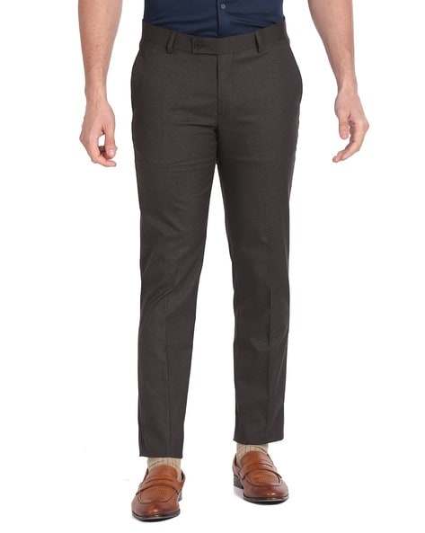 Mid-Rise Flat-Front Dobby Trousers