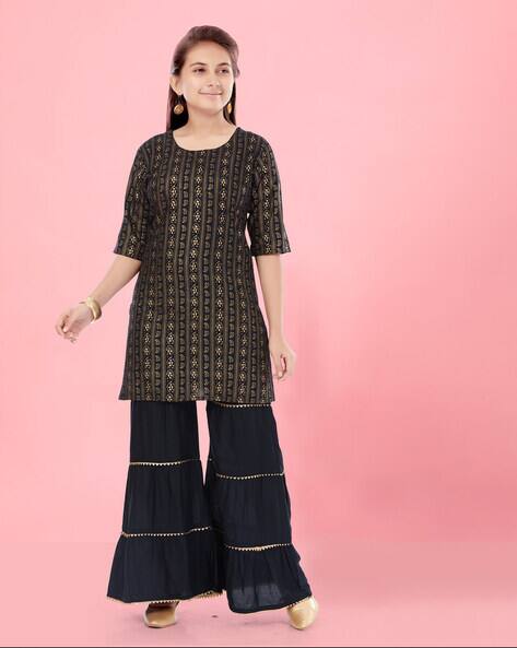 MUHURATAM Paisley Print 2-Piece Kurta & Sharara Pants Set