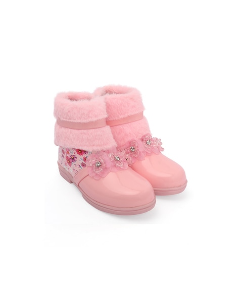 Girls pink hot sale fur boots