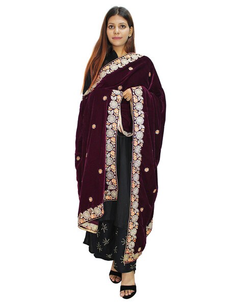 Embroidered Dupatta with Floral Print Border Price in India