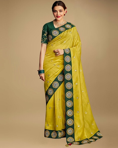 Lemon With Pink Contrast Blouse Pure Zari Kota Saree