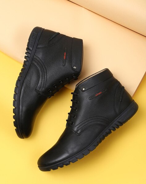 Genuine Leather High-Top Lace-Up Casual Shoes