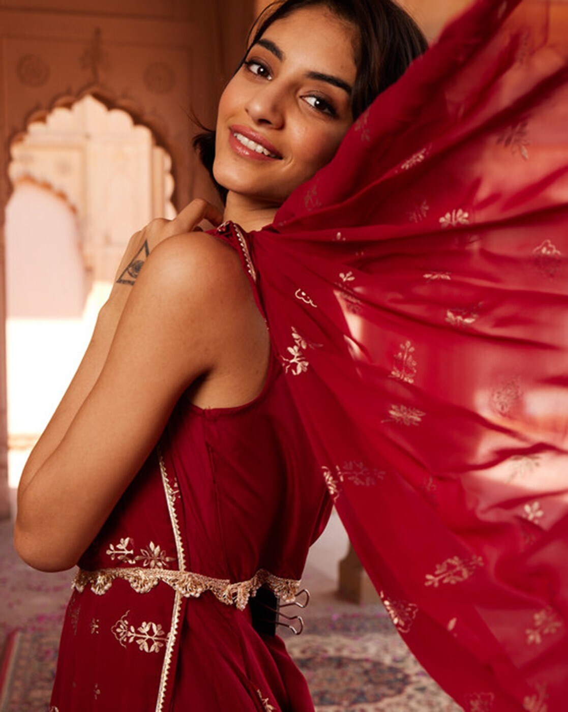 Multicolor plain pre-stitched ready to wear chiffon saree dress with blouse  - Teeya Creation - 4125905