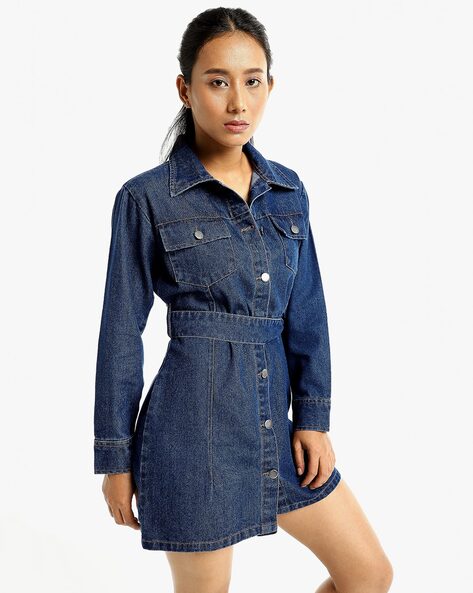 Buy KDF Denim Shirt Dress Women - Denim Dress for Women with Pockets Denim  Button Down Shirt Dresses for Women Summer 2023, Light Blue, Medium at  Amazon.in