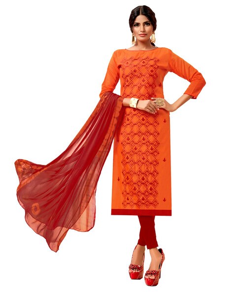 Embroidered Semi-stitched Straight Dress Material Price in India