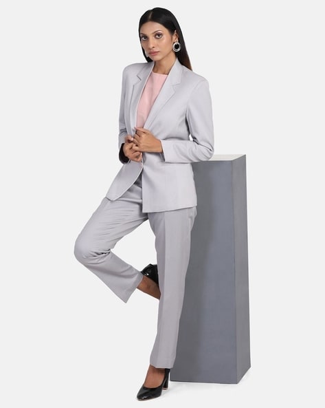 Women Grey Tailored Formal Lapel Business Lined Jacket Trousers Suit one  Button | eBay