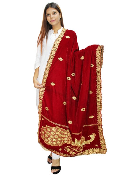 Embroidered Dupatta with Peacock Accent Price in India