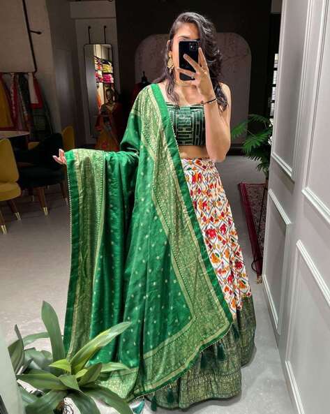 Green and Beige Net Lehenga with Blouse and Net Dupatta – Aheli Collections