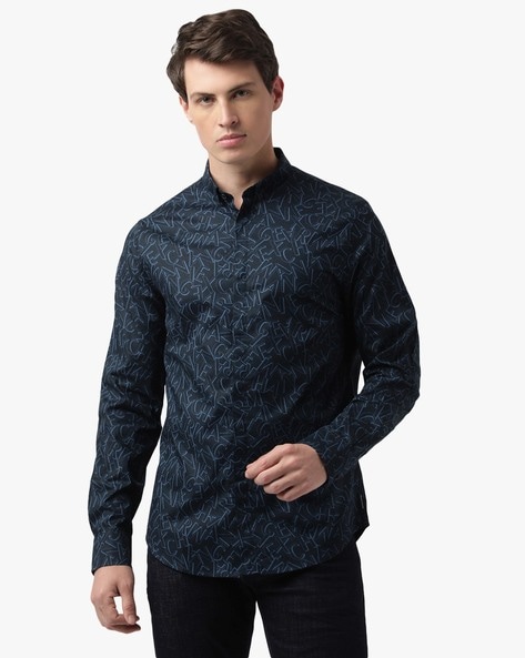 Slim Fit Shirt with All Over Logo Print