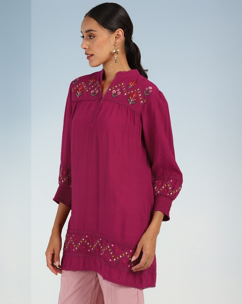 Buy Nayam By Lakshita Floral Printed Mirror Work Cotton Cambric Kurti -  Kurtis for Women 23790816 | Myntra