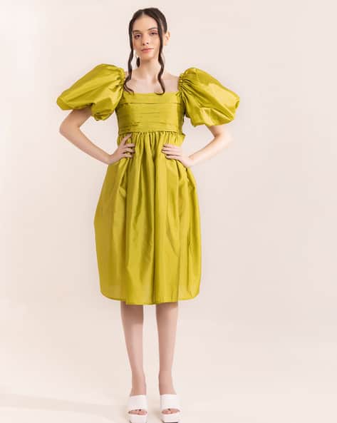 Puff Sleeve Tie Back Skater Dress Taffeta Puff Sleeve Tie Back