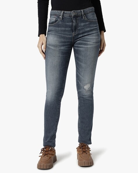 Mid Wash Super Skinny Fit Distressed Jeans