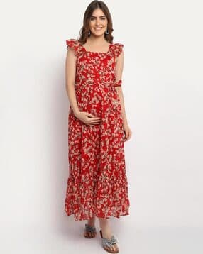 moms maternity Floral Print Gown Dress-picture-2