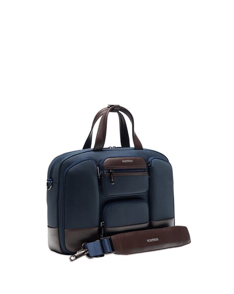 Scarters Terminal Office Messenger Bag - 16” Spacious Multi Compartment Laptop  Bag | 24 Litres | Water Resistant & Vegan Leather | Premium Nylon Fabric |  Travelling & Office Use | AirTag Pockets(Blue) : Amazon.in: Computers &  Accessories