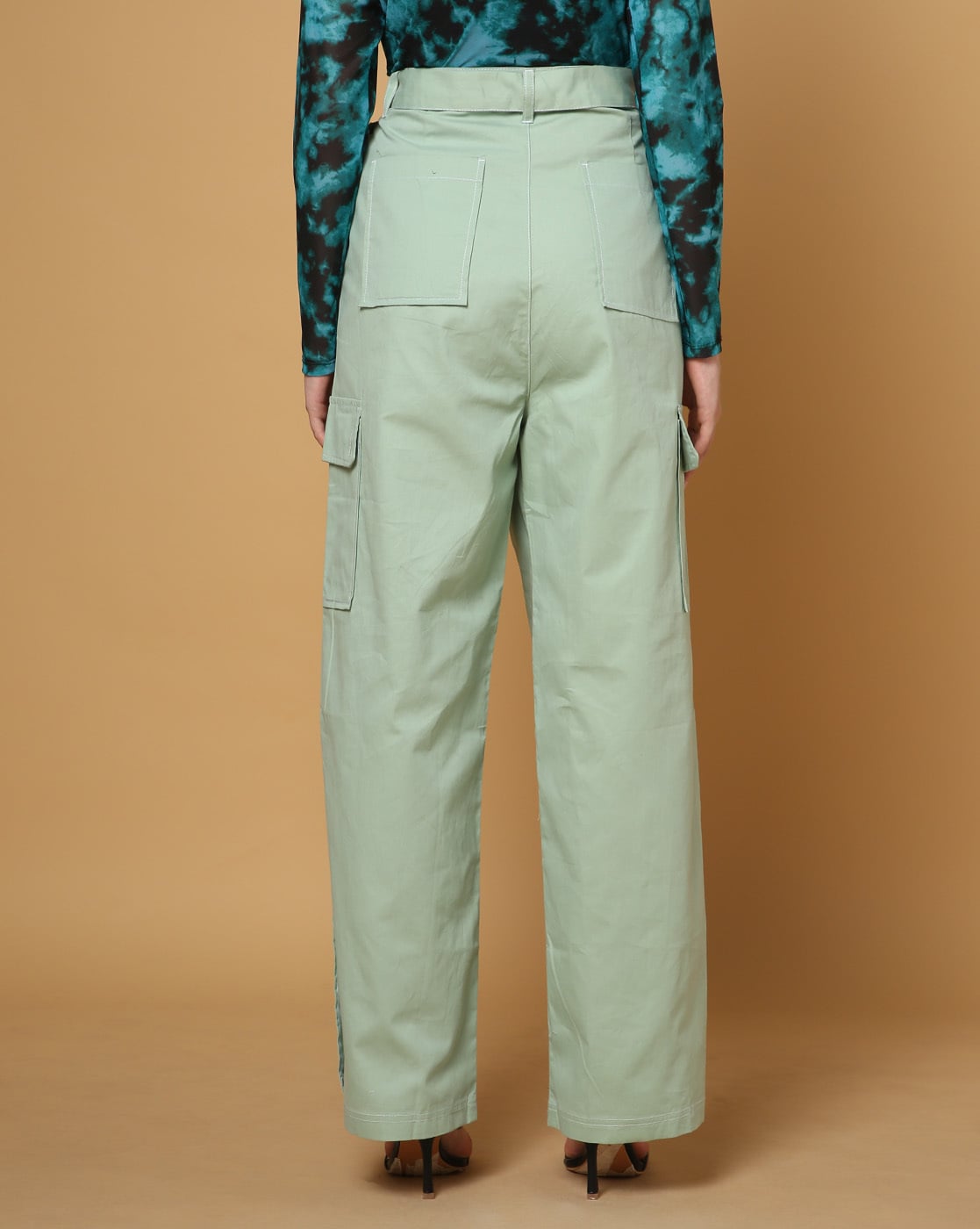 Buy Ketch Green Solid Bell Bottom Pant With Slit for Women Online