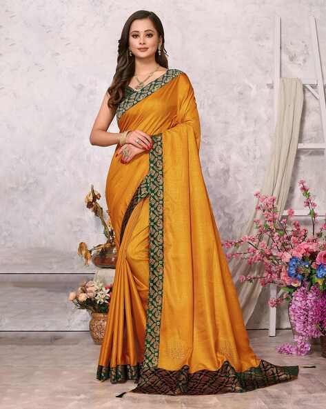 Buy Women Mustard Yellow Pre-Stitched Saree With Attached Peplum Blouse -  Feed-Sarees - Indya