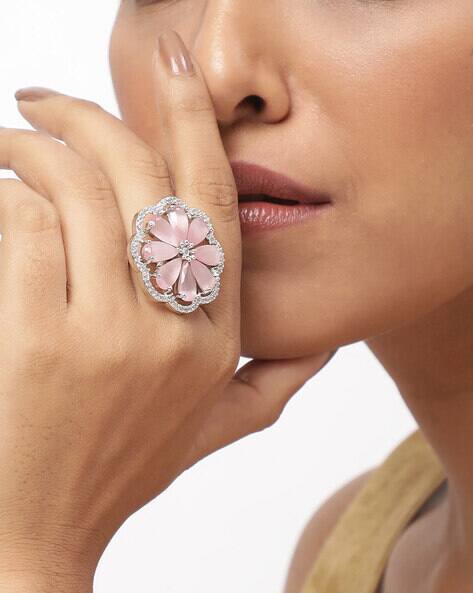 TRINK Rhodium-Plated American Diamond-Studded Ring