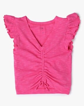 Heathered V-Neck Ruched Top-image-4