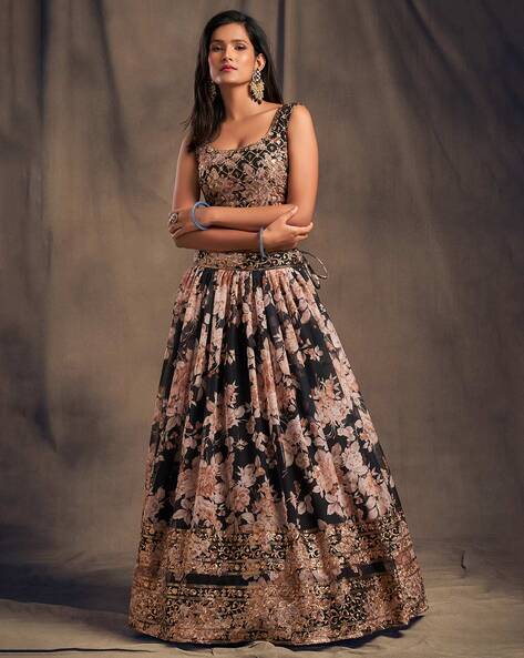 Black Embroidered Lehenga Choli In Georgette