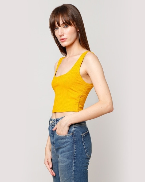 String-Neck Ribbed Tank Top