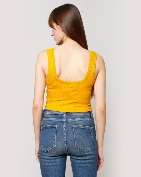 String-Neck Ribbed Tank Top