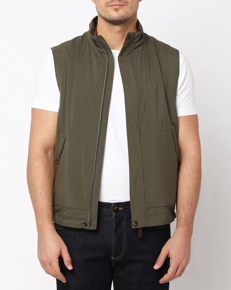 Buy CANALI Ultra Light Microfibre & Water Proof Membrane Polyester Gilet, Olive Green Color Men