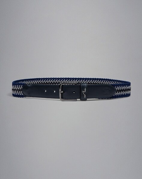 Buy PAUL & SHARK Leather Trimmed Woven Elastic Belt, Blue Color Men