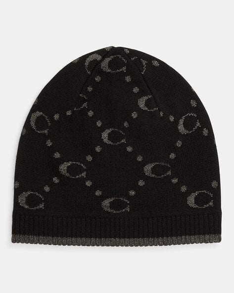 Buy Coach Signature Metallic Knit Beanie | Black Color Women  display picture 3