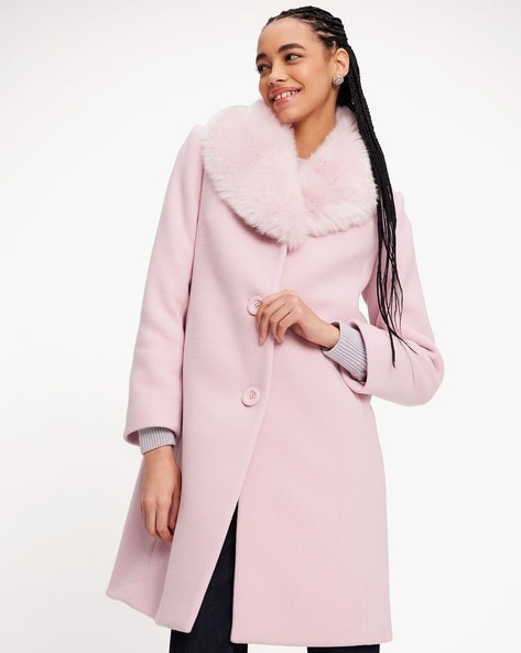 Faux Fur Lapel Wool Coat