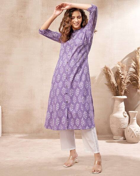 Buy Yufta Lavender Rayon Embroidered A Line Kurta for Women's Online @ Tata  CLiQ
