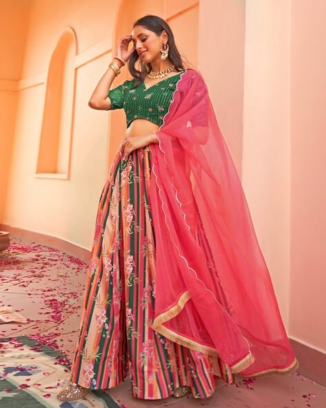 Buy Green & Pink Lehenga Choli Sets for Women by CHHABRA 555 Online |  Ajio.com