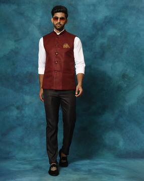 Slim Fit Nehru Jacket with Welt Pockets-image-0