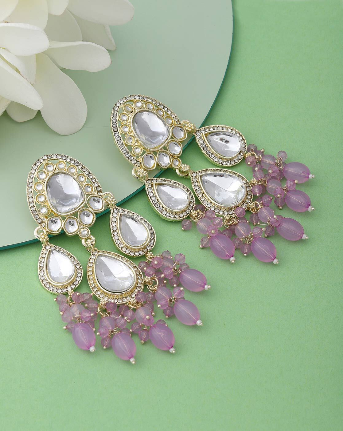 Green and outlet purple earrings