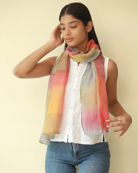 Ombre-Dyed Scarf with Contrast Border Price in India