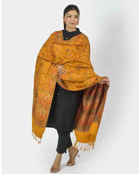 Floral Pattern Shawl with Fringed Hem Price in India