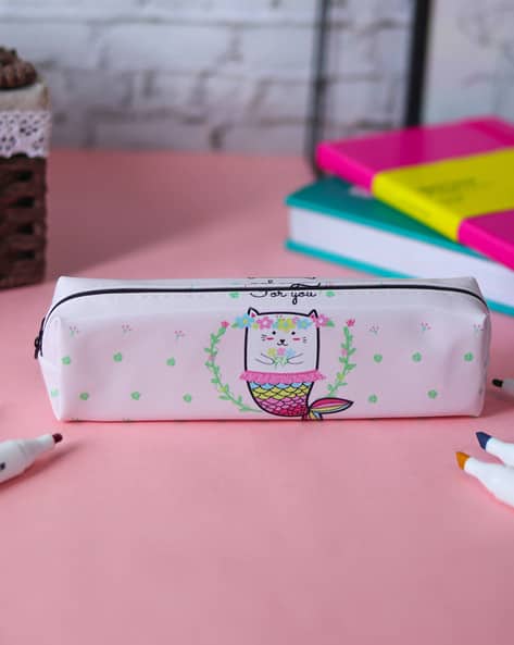 Graphic Print Pencil Pouch with Zip Closure