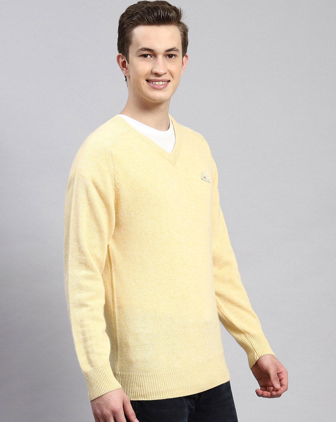 Men's yellow v sales neck sweater