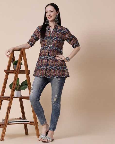 A line kurti with on sale jeans