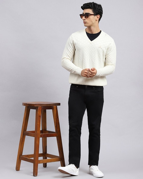 Mens off white hot sale v neck sweater