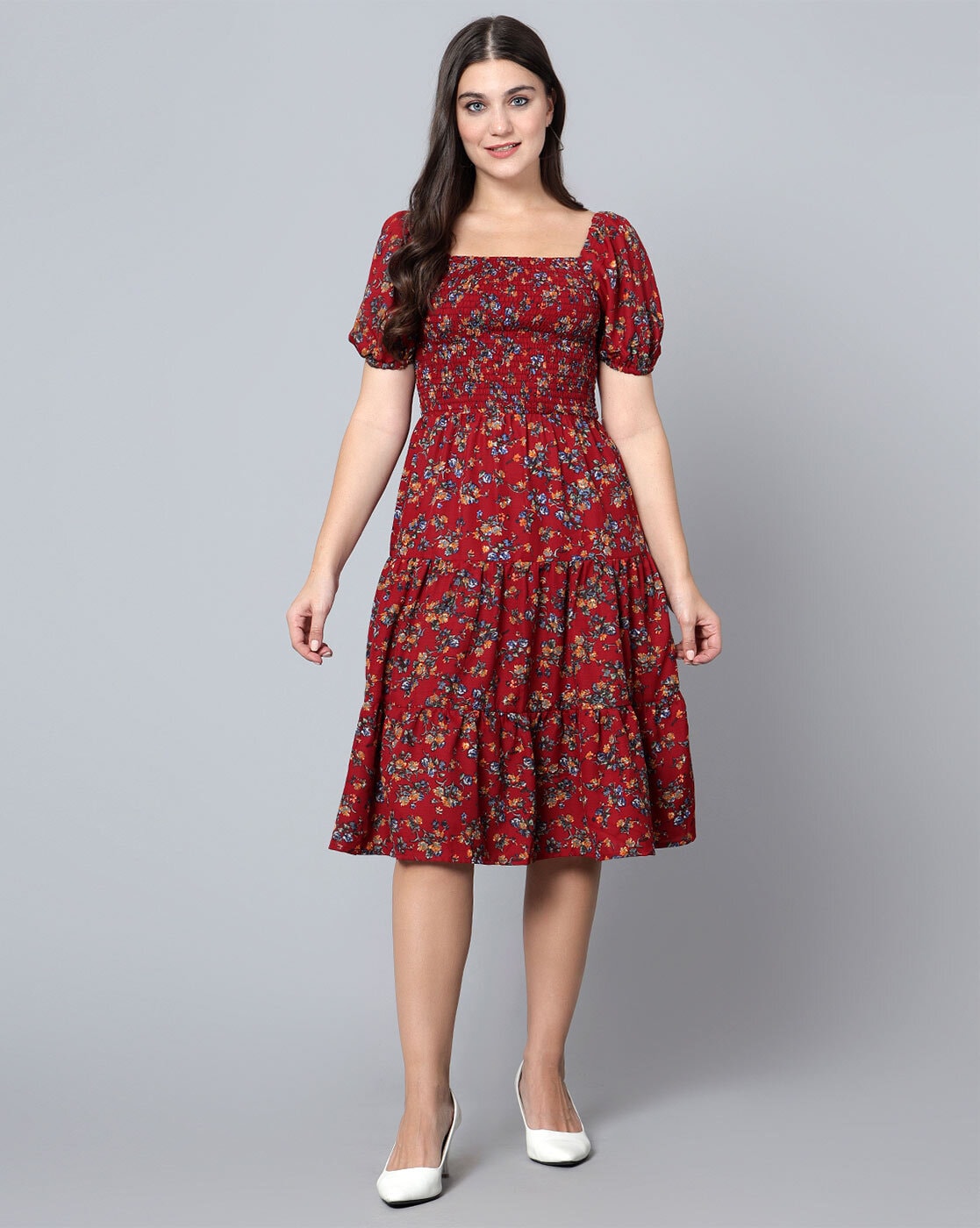 🥰Floral red long dress with pearl work bow blouse and skirt❤️ – tarangg.in